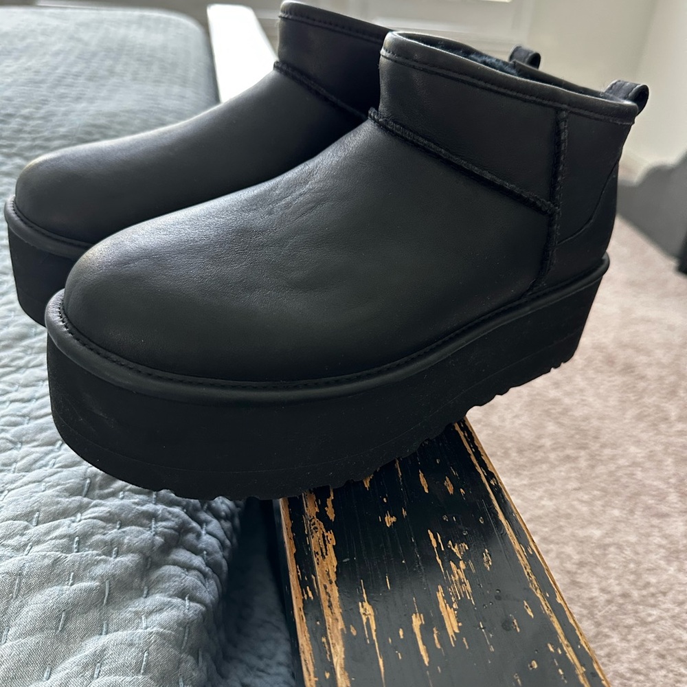 Ugg Classic Ultra Mini Leather platform boots,  Black. Never worn.